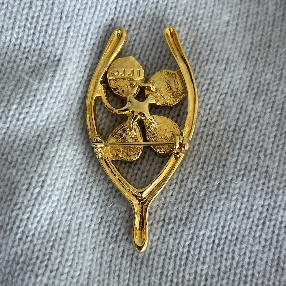 Vtg JJ Jonette Jewelry Four‎ Leaf Good Luck Clover Shamrock Brooch Pin Enameled